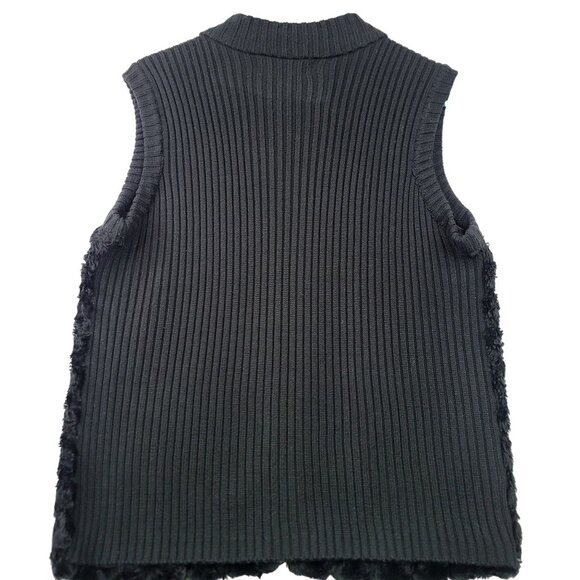 Womens Textured Faux Fur Vest Size Large Lightweight Knit Zip Front - Picture 3 of 7